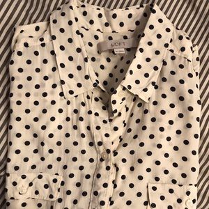 Navy and cream long sleeve polka dot button down!
